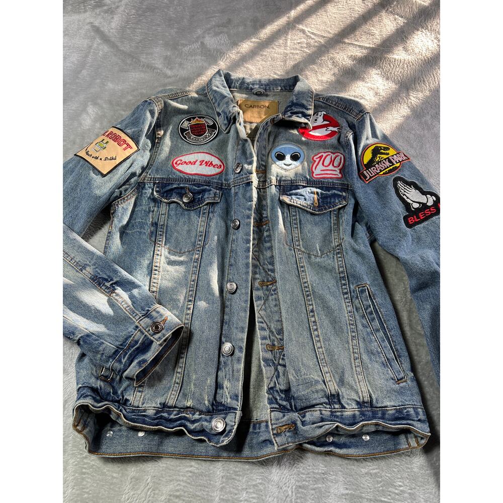 Custom Patch Denim Jacket Mens Medium Jurassic Pa… - image 6